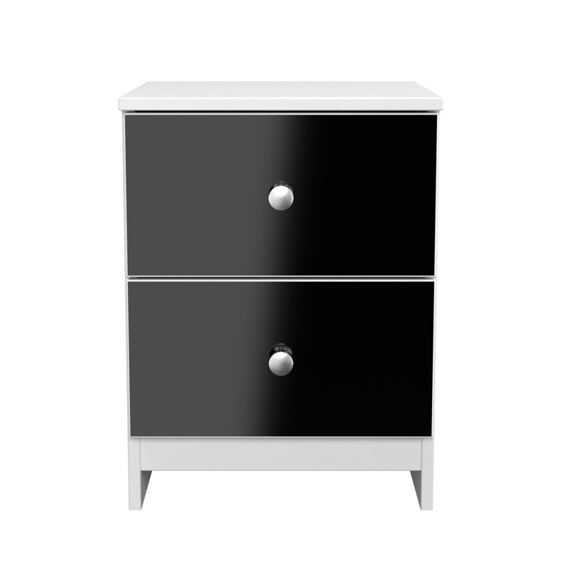 Borth 37cm W Manufactured Wood Bedside Table, Black/White