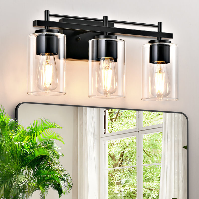 Bathroom Lighting Fixtures: 3-Light Bathroom Vanity Light Over Mirror with Clear Glass Shade, Wall Lamp for Mirror, 3