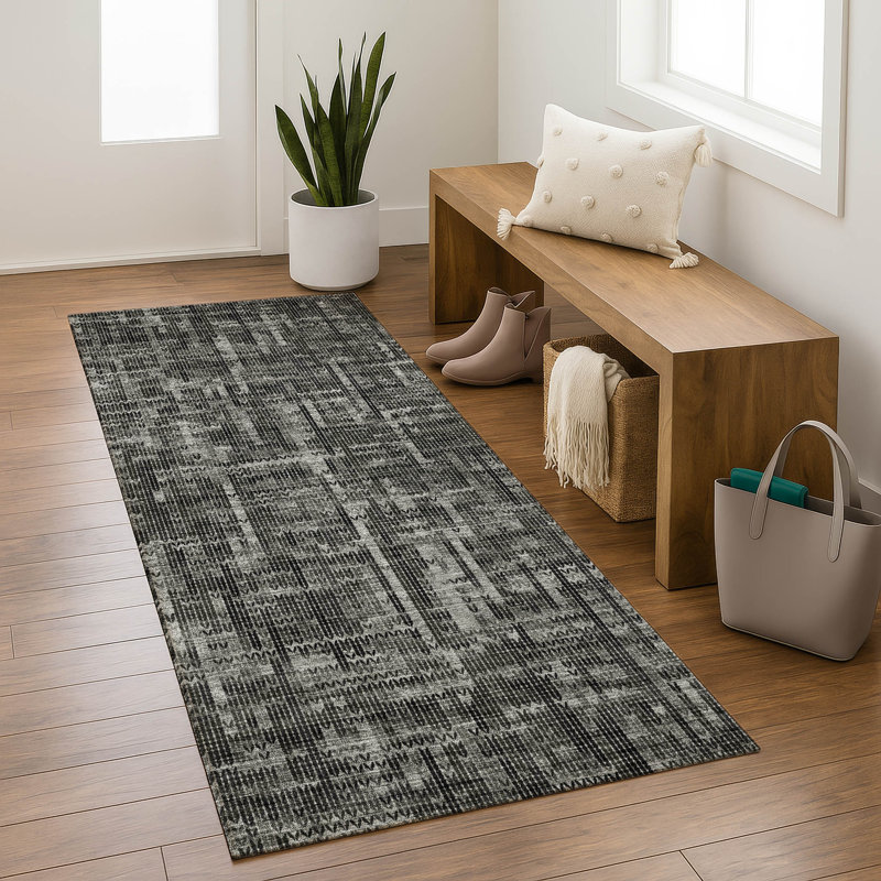 Premium Machine Washable Mayfield AMF2130 Striped Rug, 2'3" x 7'6" Runner, Charcoal