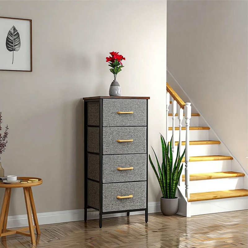 Metal 40cm W Chest of Drawers, Yellow/Brown/Grey