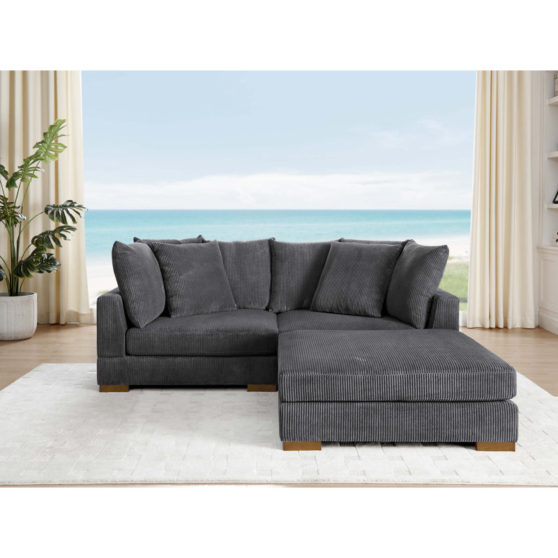 Canapé modulaire rembourré 3 pièces Aurbree, Velours côtelé gris