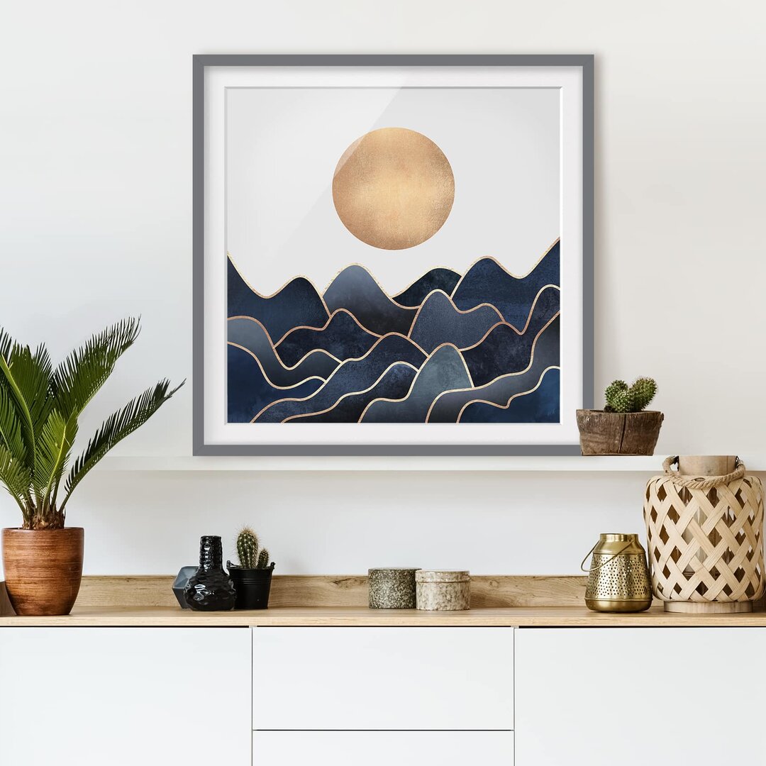 Gerahmtes Poster Golden Sun Blue Waves