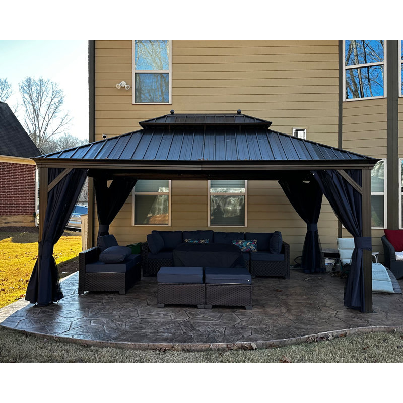PURPLE LEAF 12' X 16' Hardtop Gazebo with Netting and Curtains