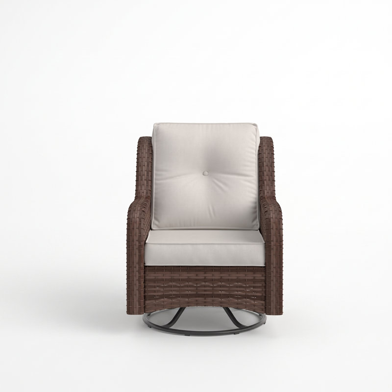 Stylish Outdoor Woven Rattan Swivel Chair, Beige Cushion/ Brown Frame