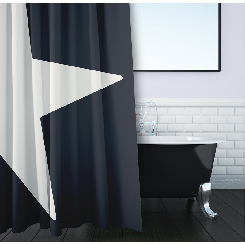 Rideau de douche géométrique simple, Bleu foncé / blanc
