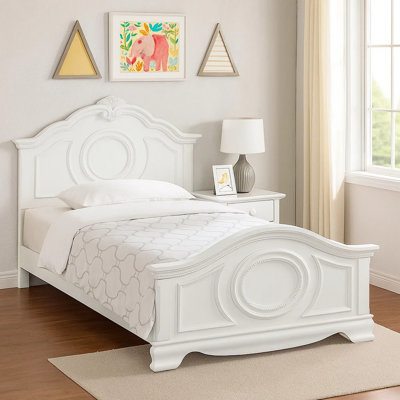 Aleci Twin Size Bed, Crown Molding And Bell-Shaped Design, White