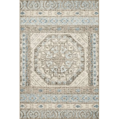 Light Blue And Coffee Themed Traditional Motif Ethnic Patterned Vintage Decorative Carpet