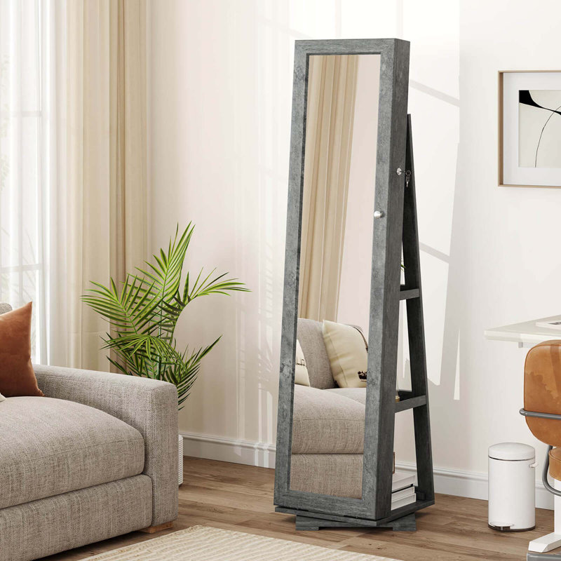 Armoire à bijoux pivotante 360 ° 2-en-1 verrouillable en miroir , Gris foncé