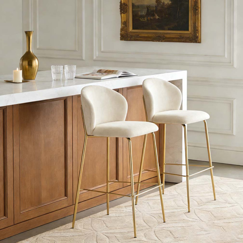Tabouret de bar rembourré, Beige et or