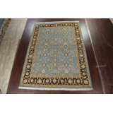 Tapis bleu noué à la main de conception unique 8 pi 11 po x 12 pi 1 po