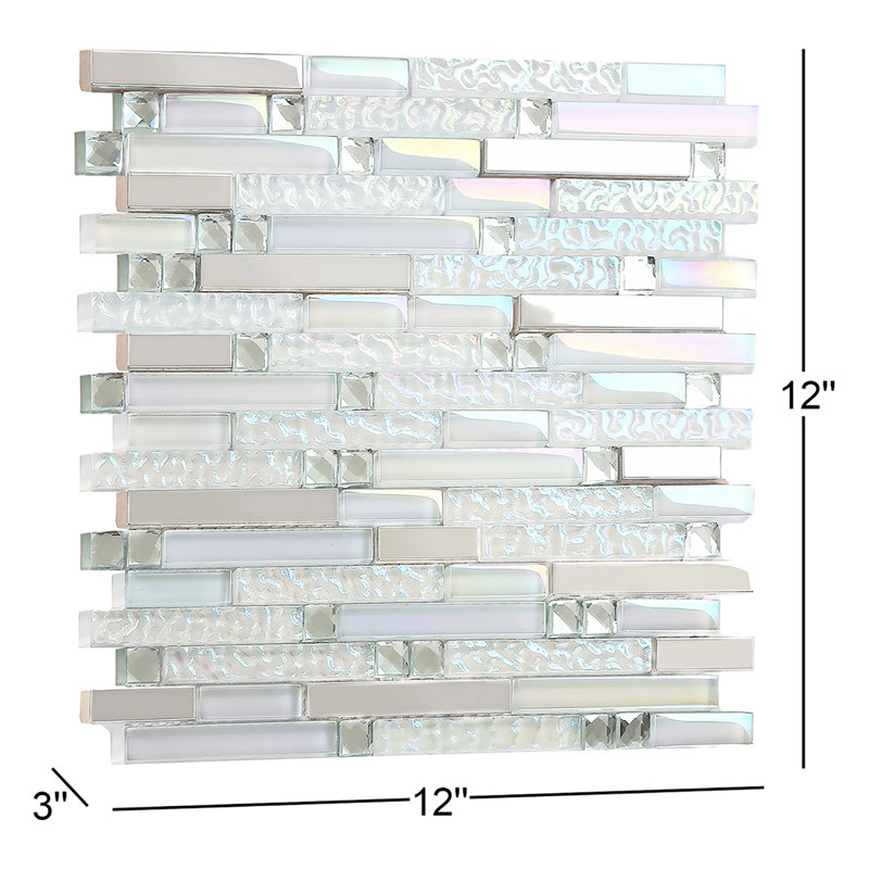 Iris White Random Sized Metal/Glass Linear Mosaic Wall Tile