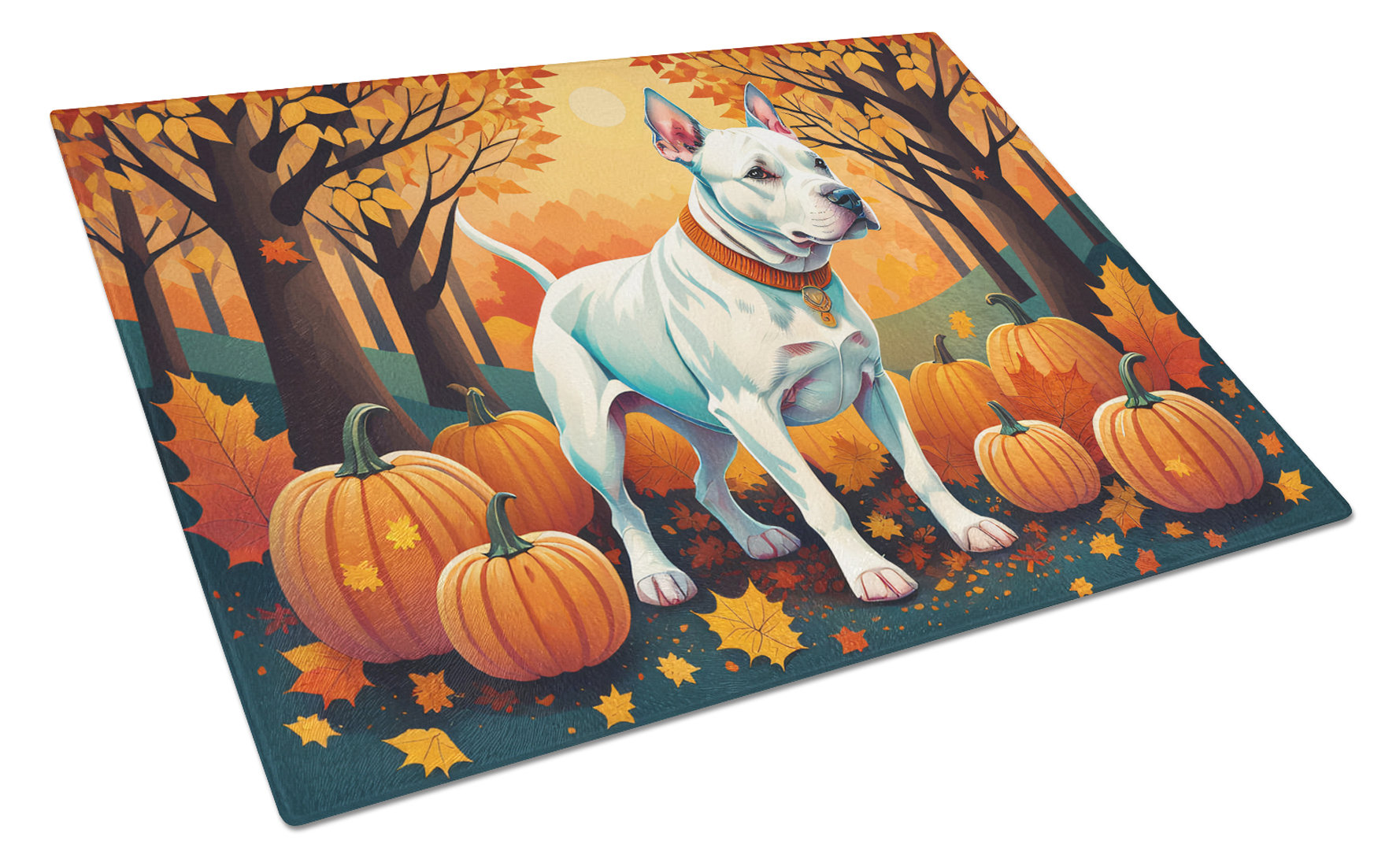 Caroline's Treasures White Pit Bull Terrier Fall Glass Cutting Board