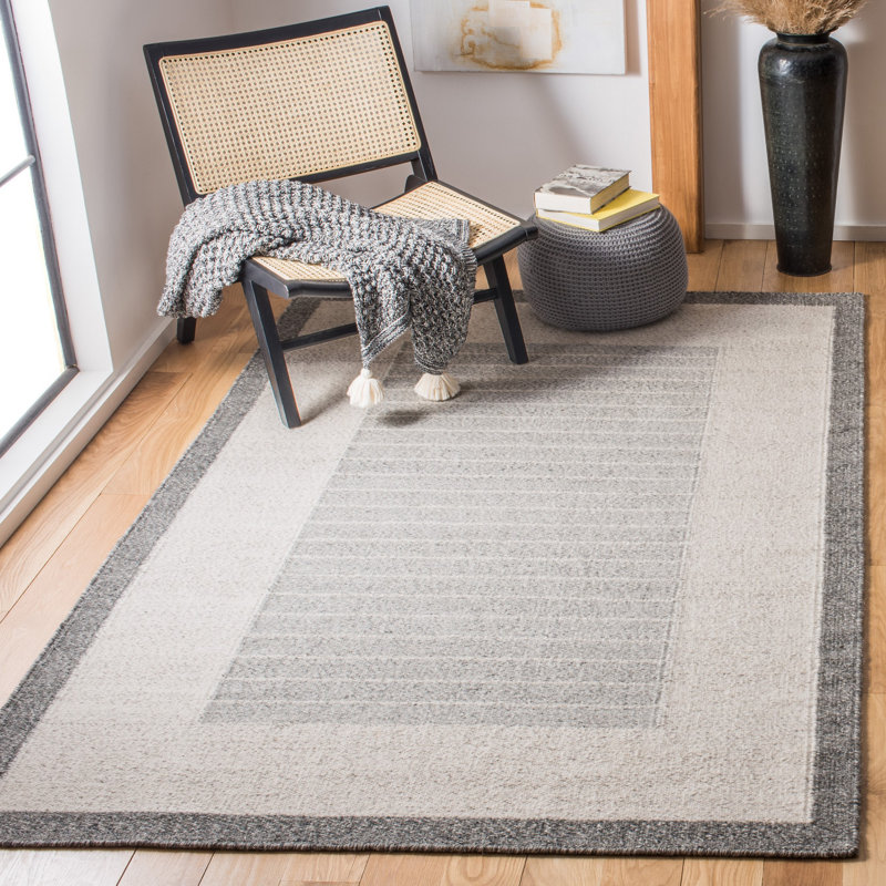 Tapis gris en laine / coton à tissage plat Bardin, Rectangle 8 pi x 10 pi