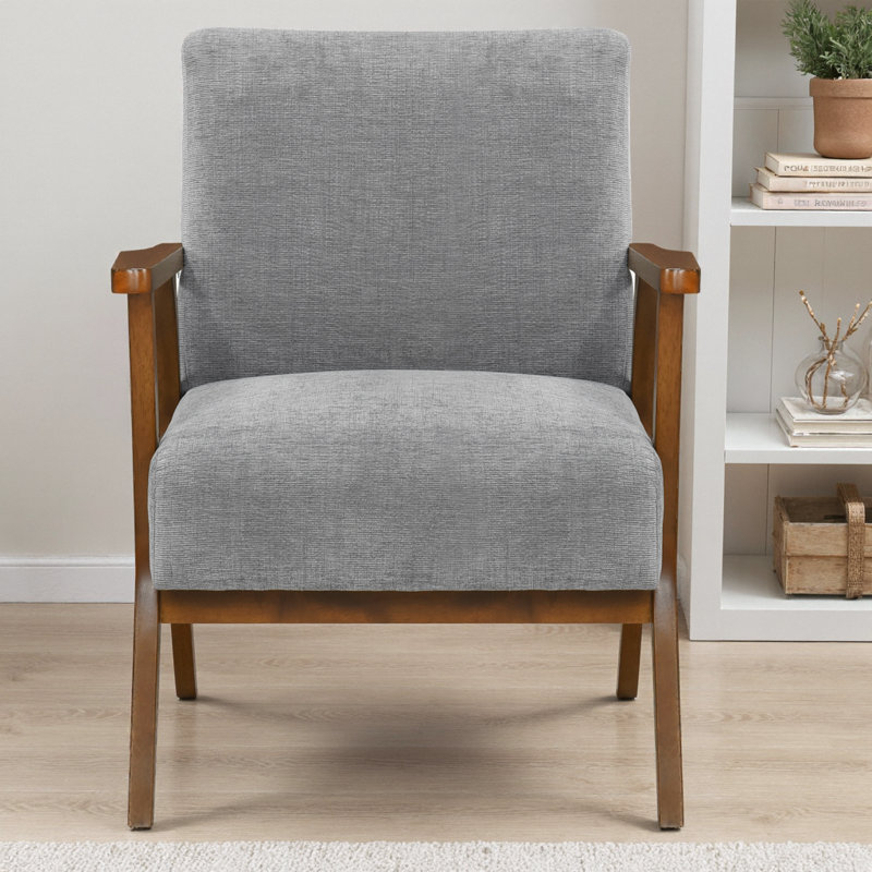 Fauteuil d'appoint contemporain en hévéa massif avec structure en bois d'hévéa, Châtaignier, gris
