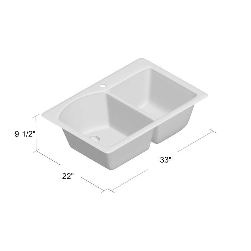 Gray 33'' Dual Bowl Granite Drop-In Kitchen Sink