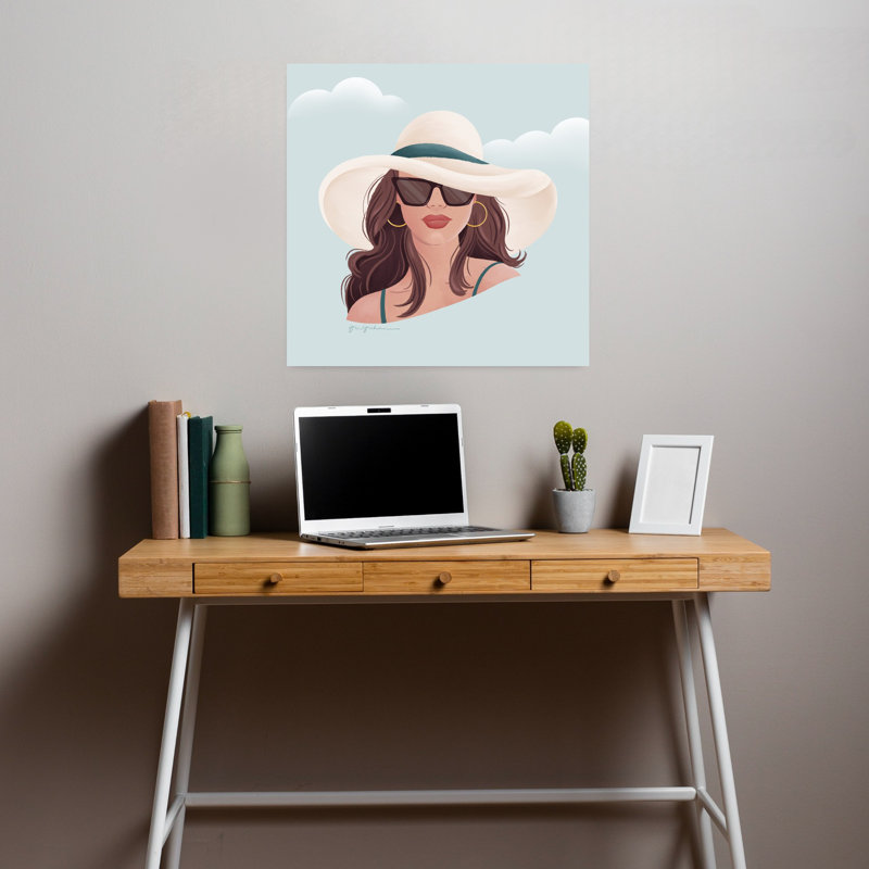 Fille de plage contemporaine II avec art bleu-brun, H 18 po x l 18 po