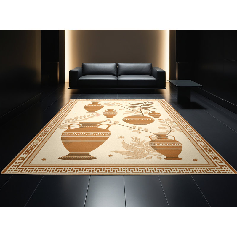 Tapis oriental traditionnel beige lavable à la machine Bergland - reliure beige, 5 x 8
