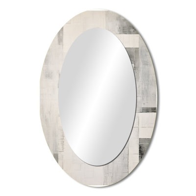 Grey White Platinum Parallels I - Modern Oval Wall Mirror