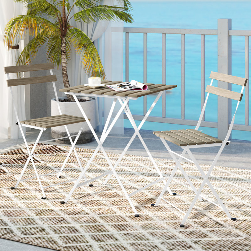 Ensemble bistro 3 pièces pour terrasse avec 2 chaises pliantes, Gris / Blanc