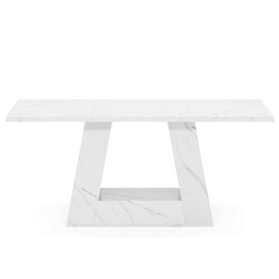 Light Luxury Modern Style White Faux Marble Rectangular Table With 1 Extension Leaf Suitable For Light Luxury Dining Rooms And High-End Living Rooms