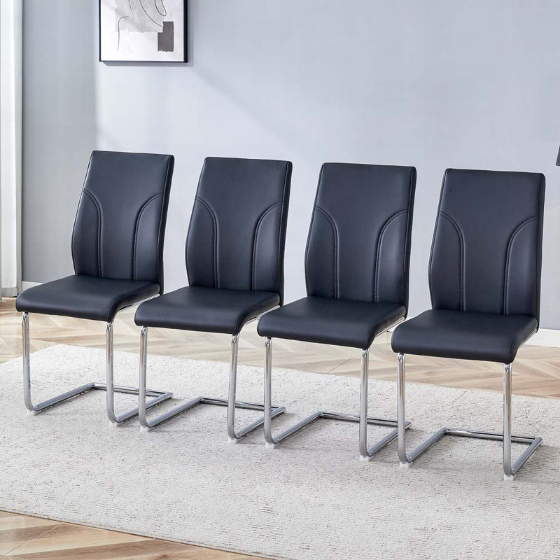 Chaise rembourrée en similicuir avec dossier haut et pieds robustes, Noir