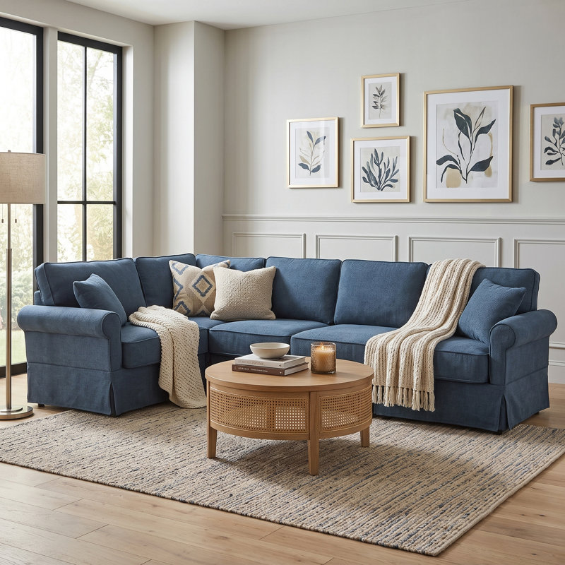 Canapé modulaire en L réversible 94 po, Dark Blue Linen