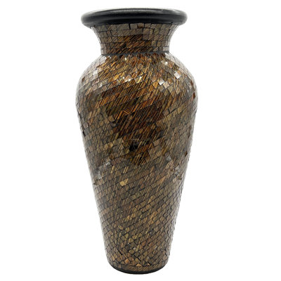 Zorigs Floor Vase, 24 Inch Mosaic Vase – Tall Cylinder Made of Terracotta with Brown, Black, and Olive Green Glass Mosaic Pieces – Handcrafted Decorative Home Décor Accent Piece for Bedroom, Office
