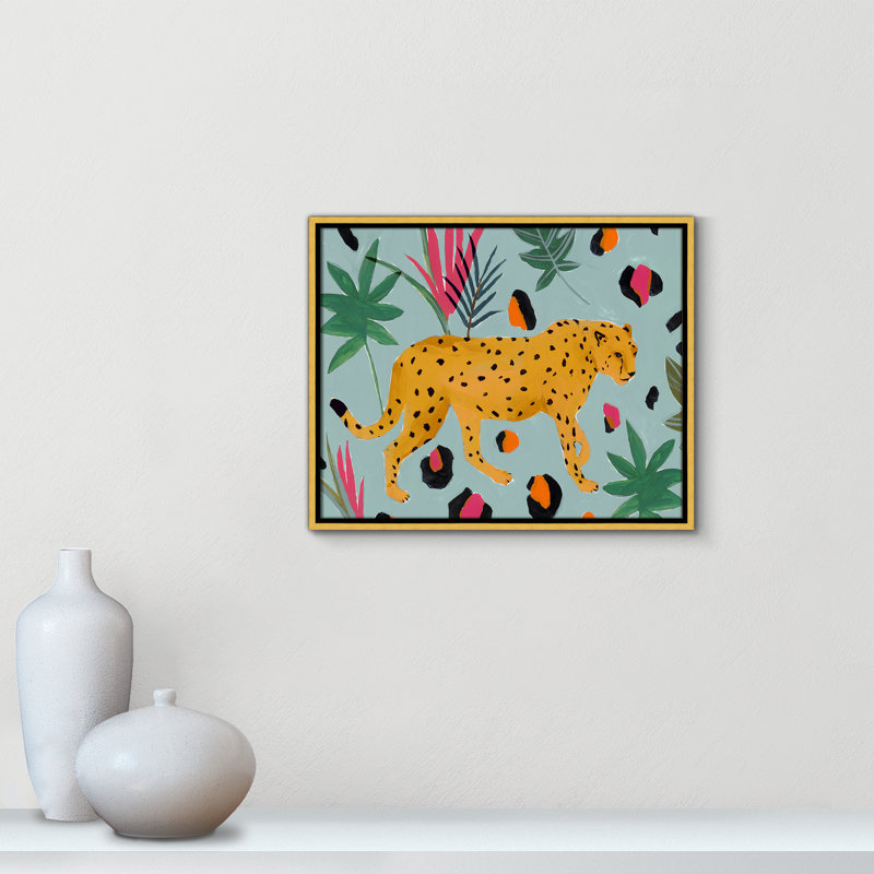 Walking Cheetah II by Isabelle Z, Gold Framed Canvas, 17.5" H x 21.5" W x 2" D