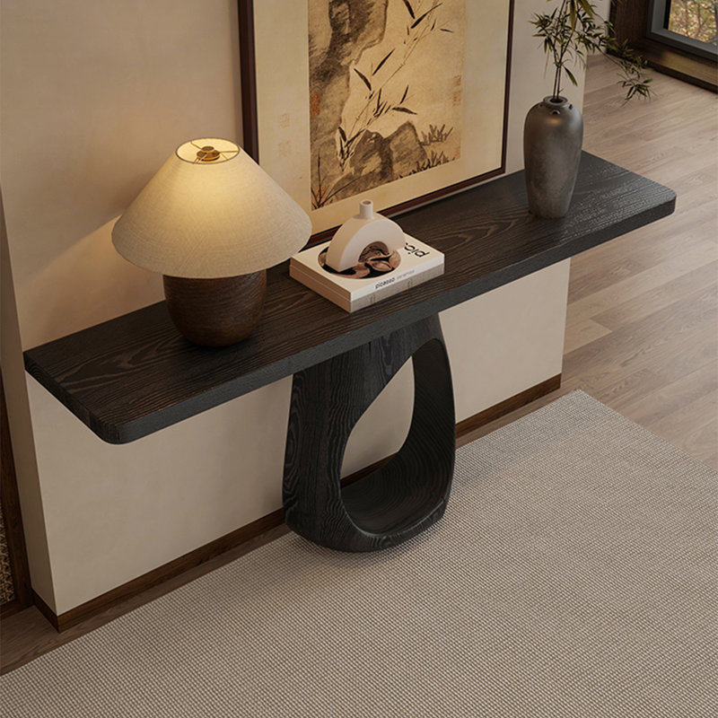 Console en bois massif carbonisé noir Wabi-Sabi, L 39,37 po x P 9,84 po x H 29,53 po
