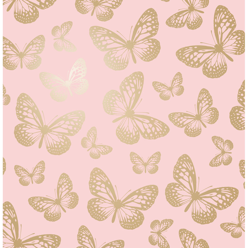 Papier peint fantaisiste avec papillons métalliques roses