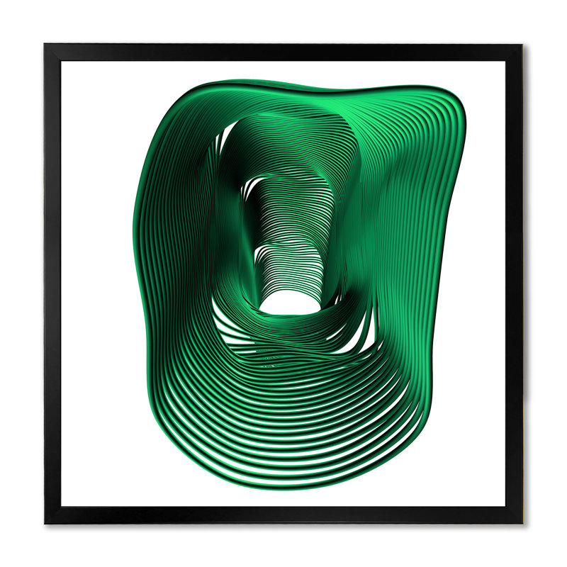 Fractal Abstract Tunnel Green - Modern & Contemporary Canvas Wall Art, Black Picture Frame, 16" H x 16" W x 1" D