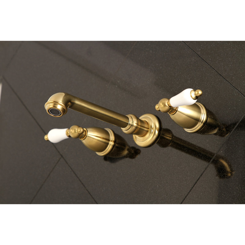 Kingston Brass English Vintage Two-Handle 3-Hole Wall Mount Roman Tub Faucet, Satin Brass
