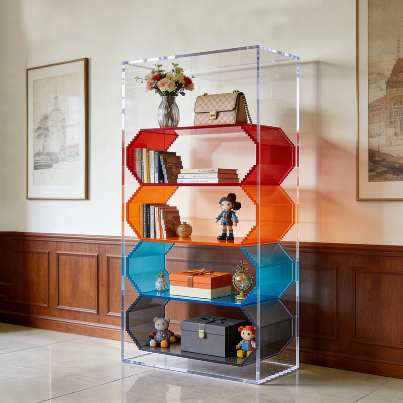 Minimalist multi-layer acrylic bookcase, (6 Shelves) 62.99"H x 31.5"W x 11.81"D