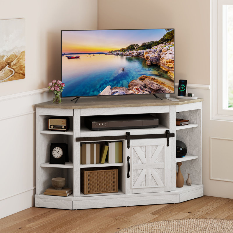  Meuble télé d'angle 47,2 po avec prise de courant, Oak/White
