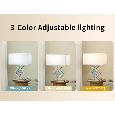 18.9" 3-Colors Mirrored Bedside Table Lamps Dimmable Crushed Diamond