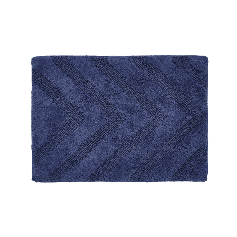 Tapis pour salle de bain touffeté à 100% coton Branston 1990 GSM avec envers antidérapant, certifié OEKO-TEX, lavable à la machine, motif de chevrons luxueux, tapis de salle de bain ultra doux et absorbant, rectangle 21 po x 34 po, bleu marine