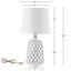 Lampe de table 20 po en céramique blanche moderne avec base découpée creuse, interrupteur rotatif à 3 voies et abat-jour en tissu-1486011795