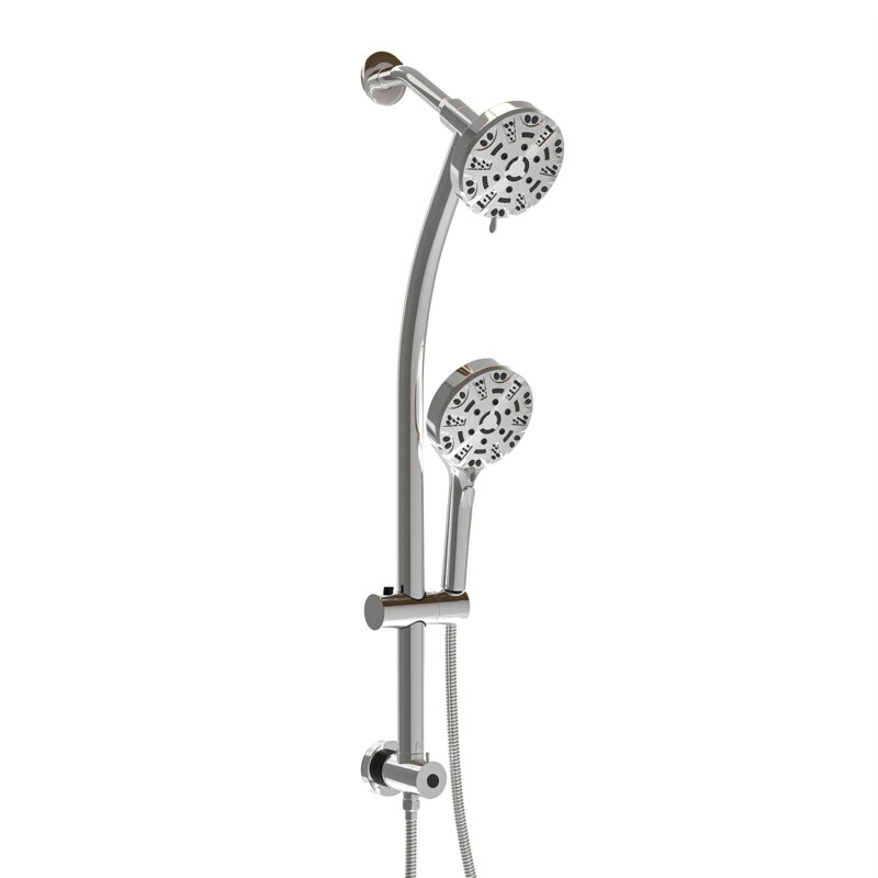 Dual Shower Head With 4.7" Showerhead, Hand Shower, 8 Modes, , Hose, Mounted Wall Rain 8, Bar, Silver
