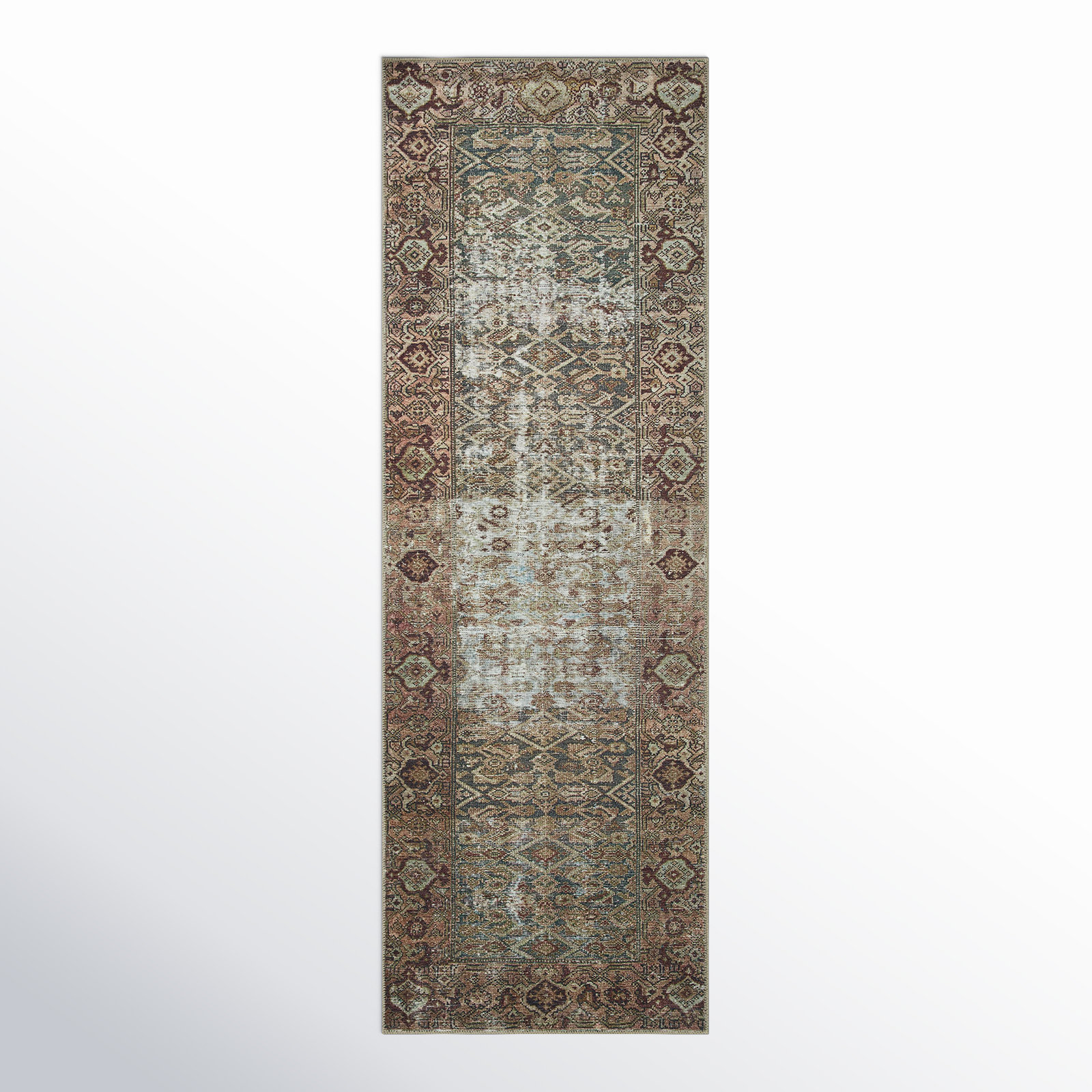 Georgie Oriental Moss/Salmon Area Rug, Runner 2'6" x 7'6"
