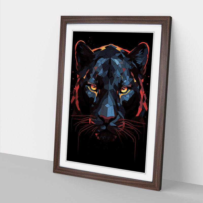 Panther Geometric No.3 - Single Picture Frame Print on Wood, Walnut , 46cm H x 34cm W x 2cm D