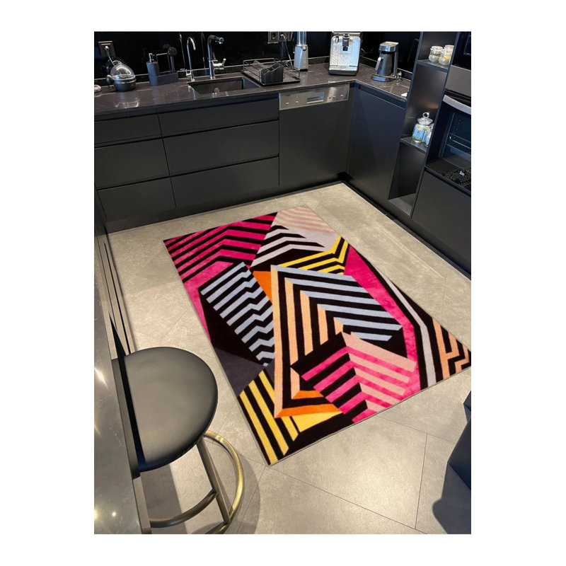 Multicolored Stripe Geometric Pattern Creative Modern Decorative Carpet, Rectangle 2'4" x 4'