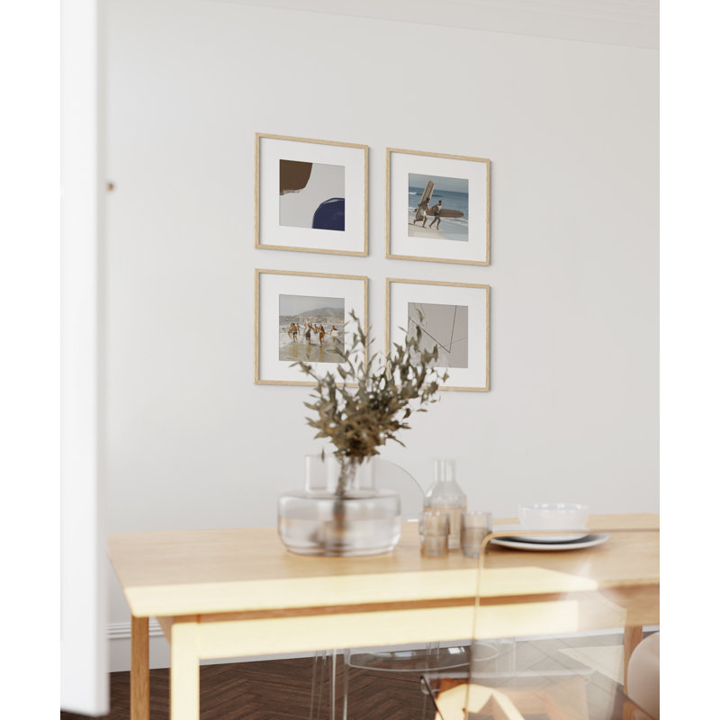 Cadre photo en bois - ensemble de 4, Beige, 12 po x 12 po avec passe-partout pour 8 po x 8 po