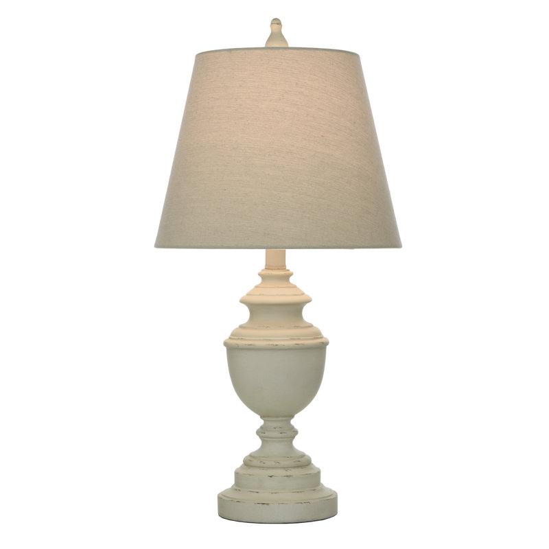 Distressed Cream Polyresin Table Lamp with Fabric Shade, 24" Height