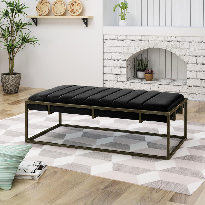 Banc rembourré en velours noir Modern, Noir