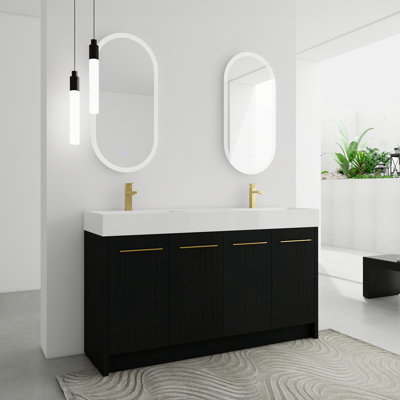 Meuble-lavabo double 59,1 po avec plateau en céramique Homburg