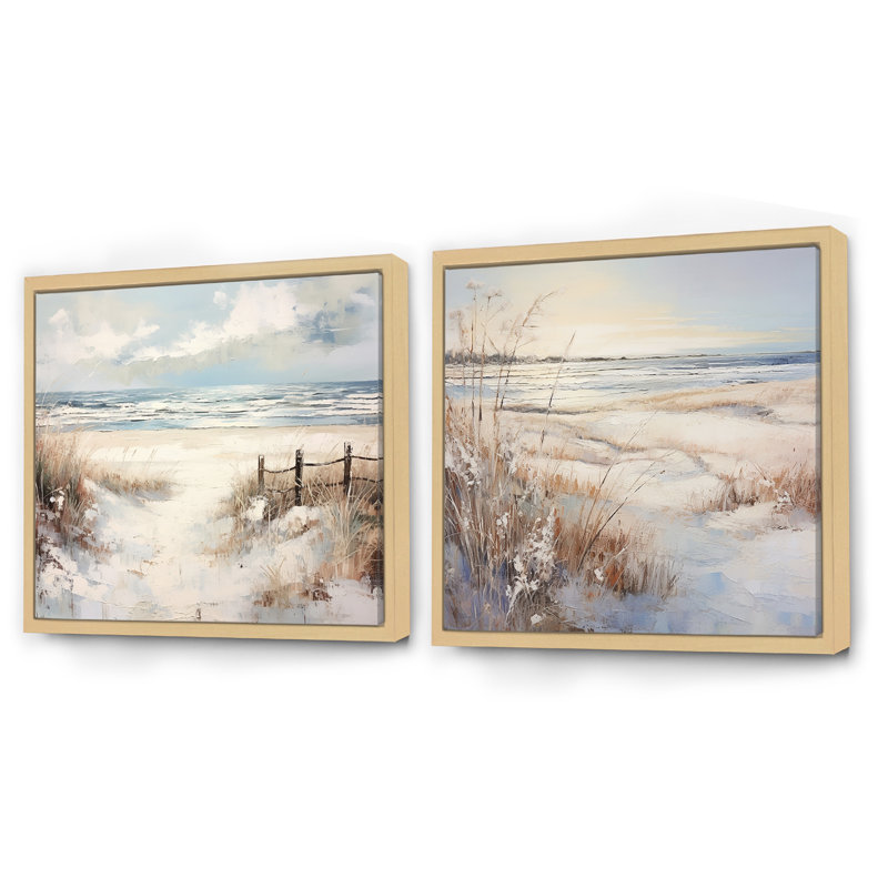 Coastal Beach Charm Retreat V - Ensemble de 2 collages carrés Coastal Beach, Cadre flottant brun, H 36 po x l 73 po