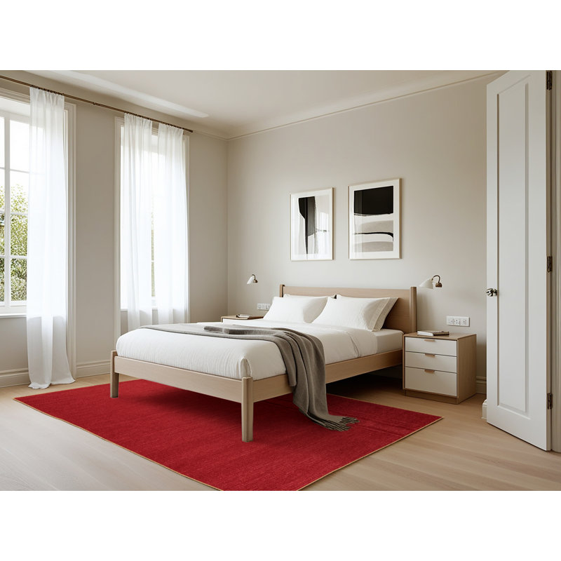 Machine Washable Solid Red Area Rug, Rectangle 5' x 7'