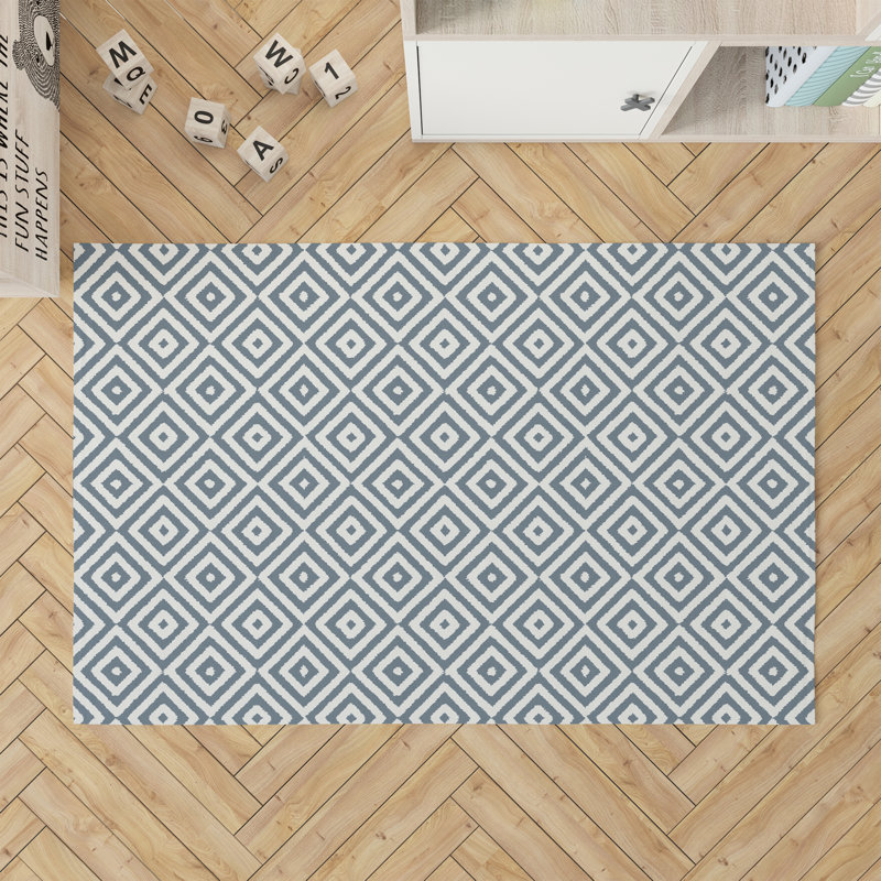 Ikat Eye Kids Play Mat, Blue, Rectangle 4' x 6'