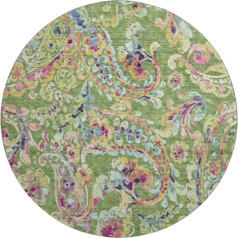 Premium Machine Washable Prisco Fern Rug, Round 8'