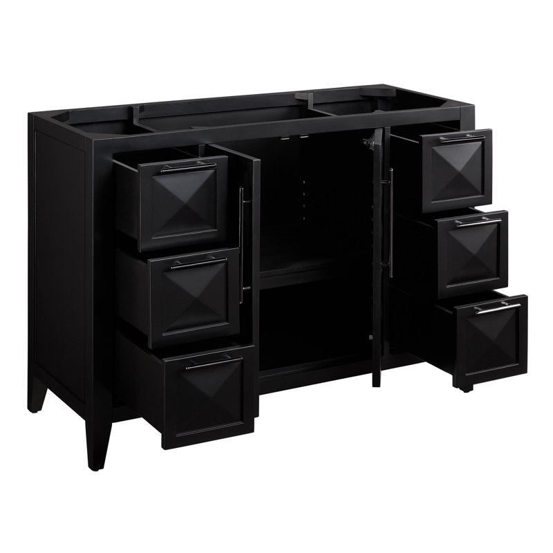 48" Holmesdale Vanity With Rectangular Undermount Sink, Feathered White Quartz, Black, 8" Widespread